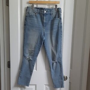 Express Skinny High Rise Ultra Hyper Stretch Light Blue Distressed Skinny Jeans